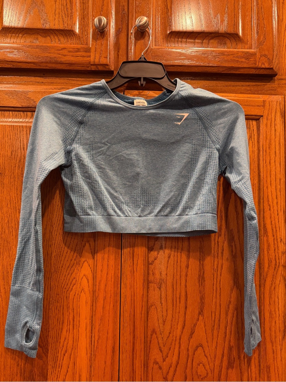 Gymshark Dusty Blue Long-Sleeve Seamless Crop Top